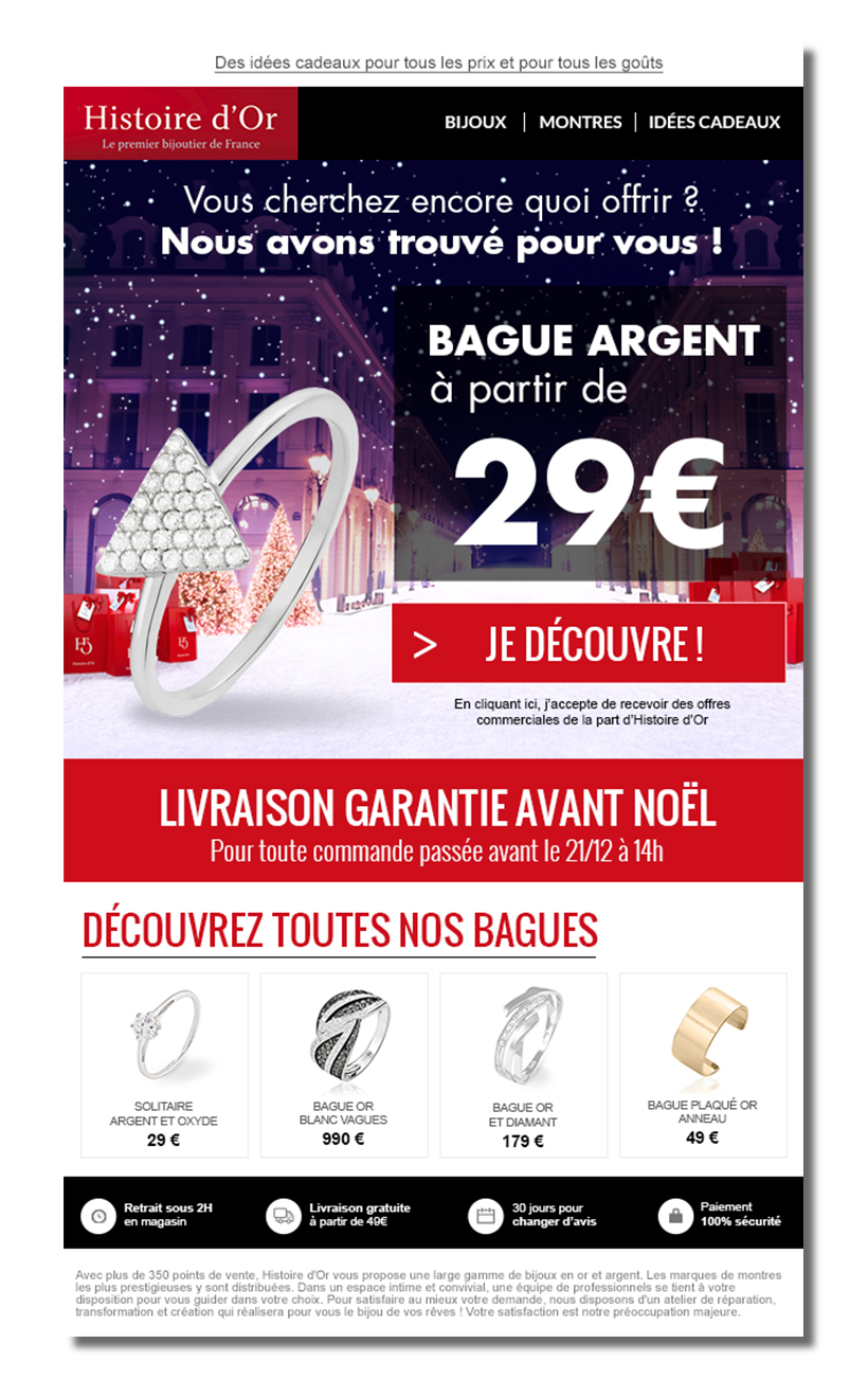 Email Histoire d'Or idée de cadeaux pour Noël
