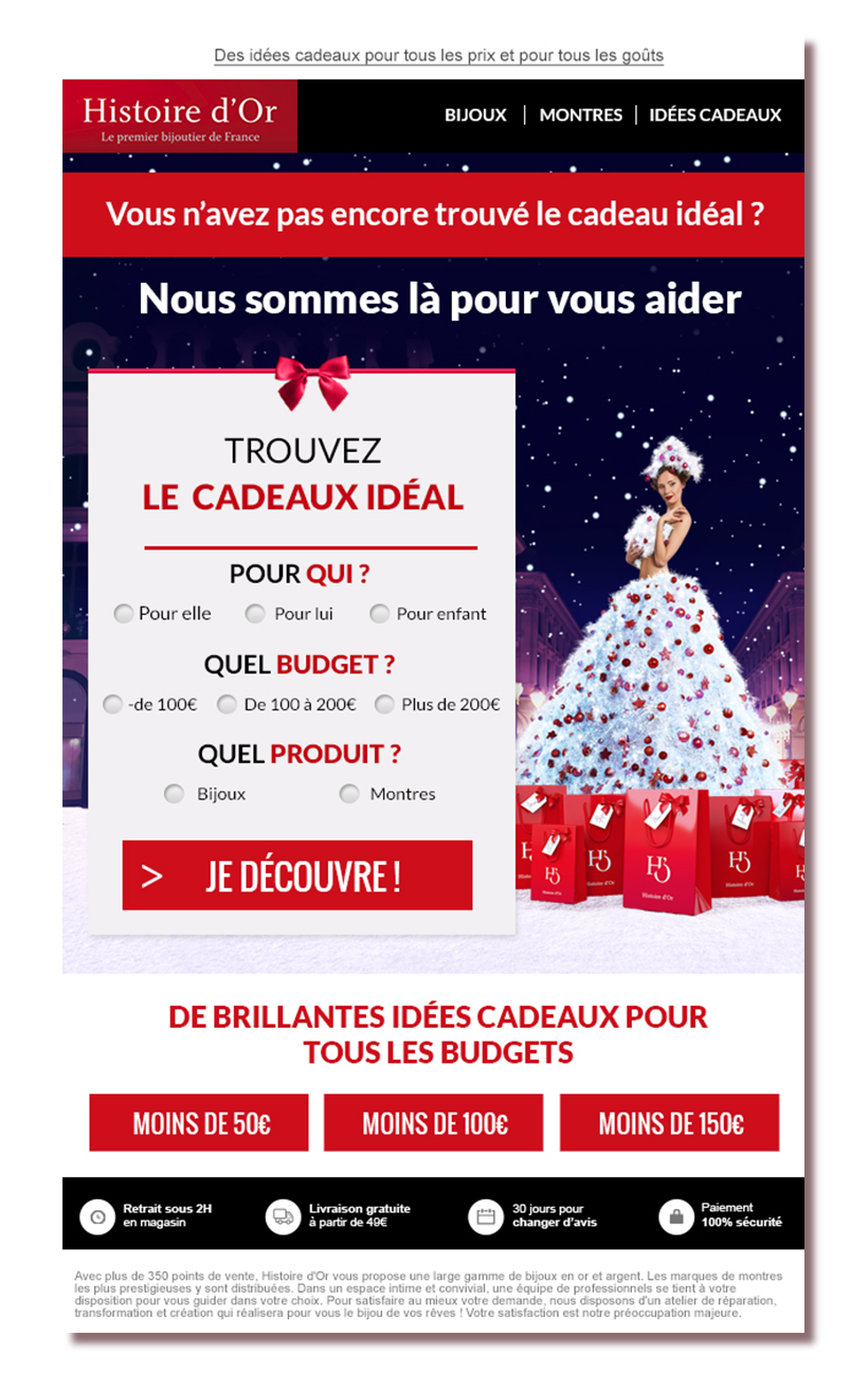 Email Histoire d'Or trouvez le cadeau idéal